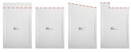 Illustrations of how the Novellini shower tray can be trimmed and shaped